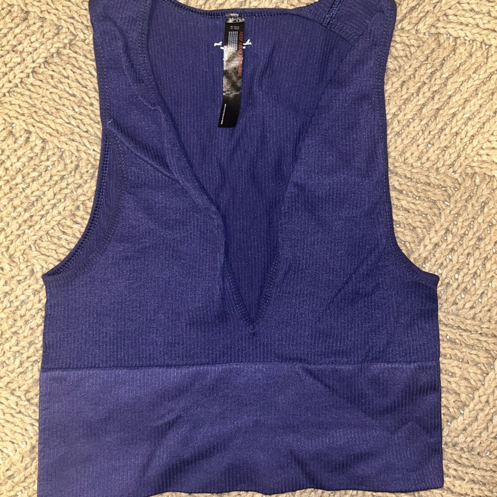 Urban Outfitters Navy Ribbed V-Neck Cropped Tank